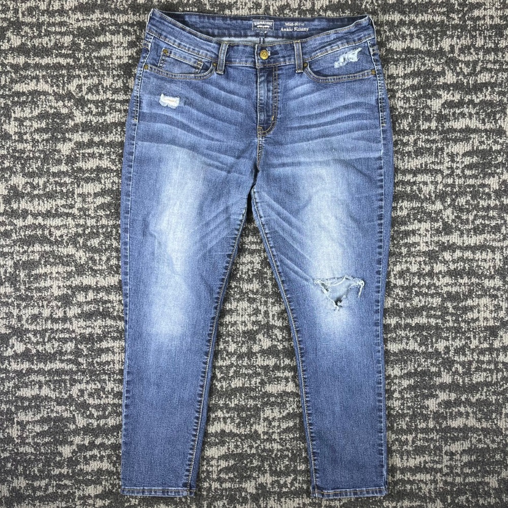 Levi Strauss Jeans Womens 14 W32 Blue Mid-Rise Ankle Skinny Distressed